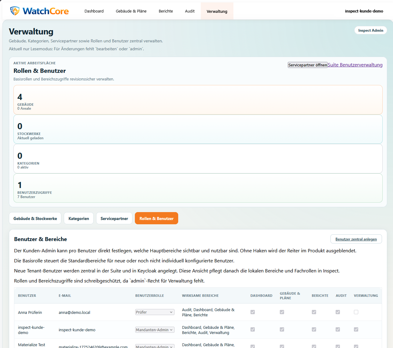 WatchCore Suite – Screenshot der Anwendung